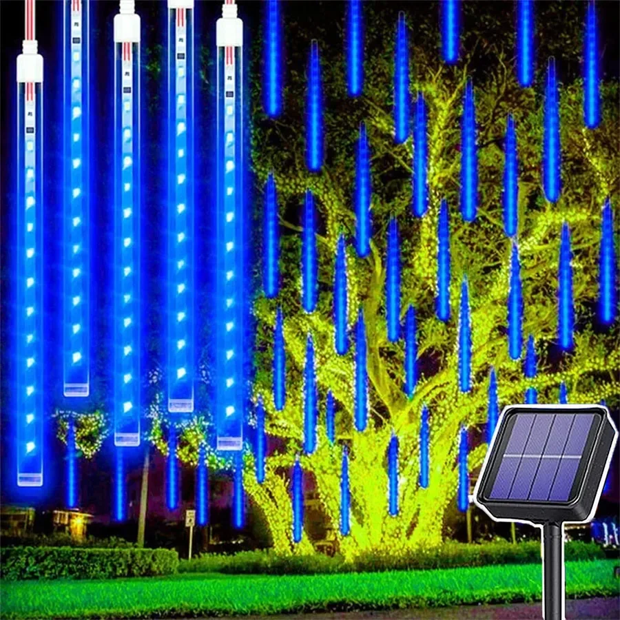 Thrisdar Solar Powered Meteor Shower Christmas Light Outdoor 8 Tubi Solar Falling Rain Light Albero Di Natale Icicle String Light