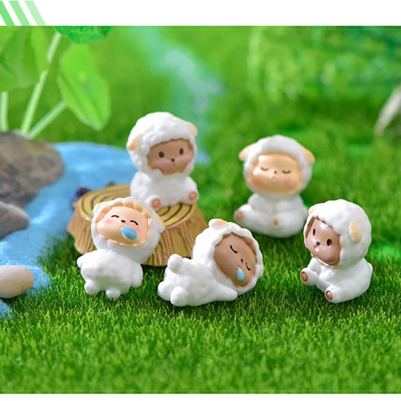 

Cute Herd Sheep Figurine Fairy Garden Decoration Miniature Figurines Resin Crafts Moss Micro Landscape Bonsai Decor