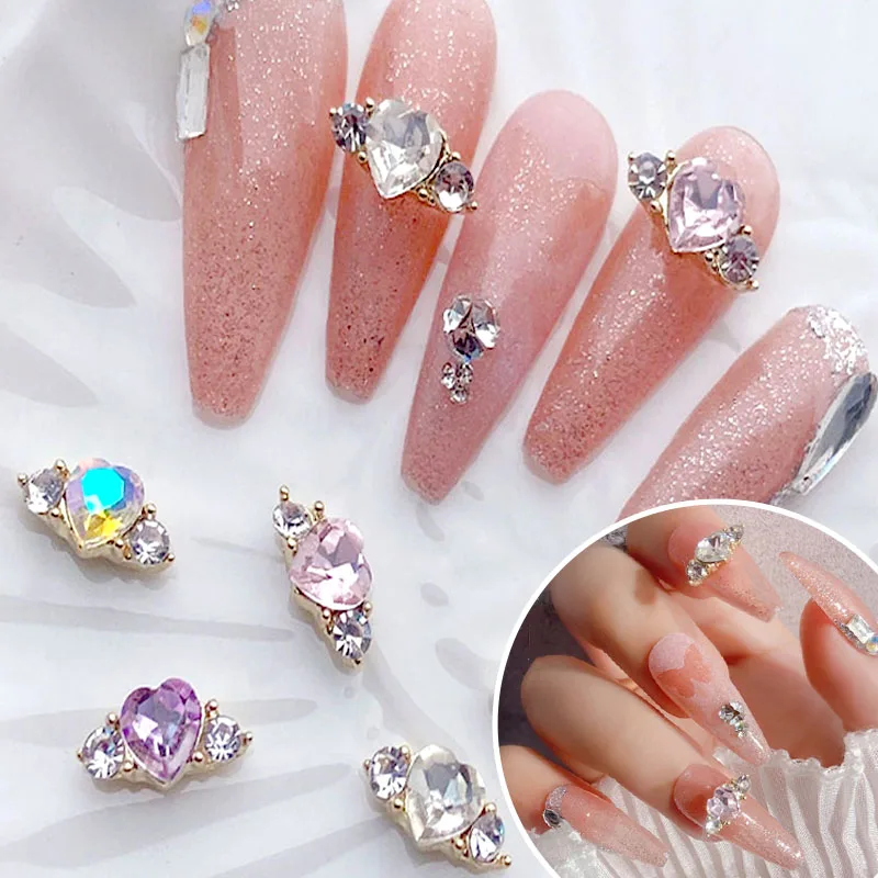 10Pcs Heart Diamond Nail Gems 3D Heart Ring Nail Rhinestones Alloy Heart  Nail Charms Luxury Nail Jewels Nail Art Accessories - AliExpress