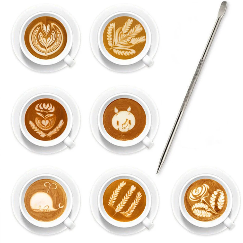 Description Picture 5 of itemset Stainless Steel Chocolate Shaker Cocoa Flour Sifter Custom Coffee Stencil Coffee Template Stencil for Drawing Coffee