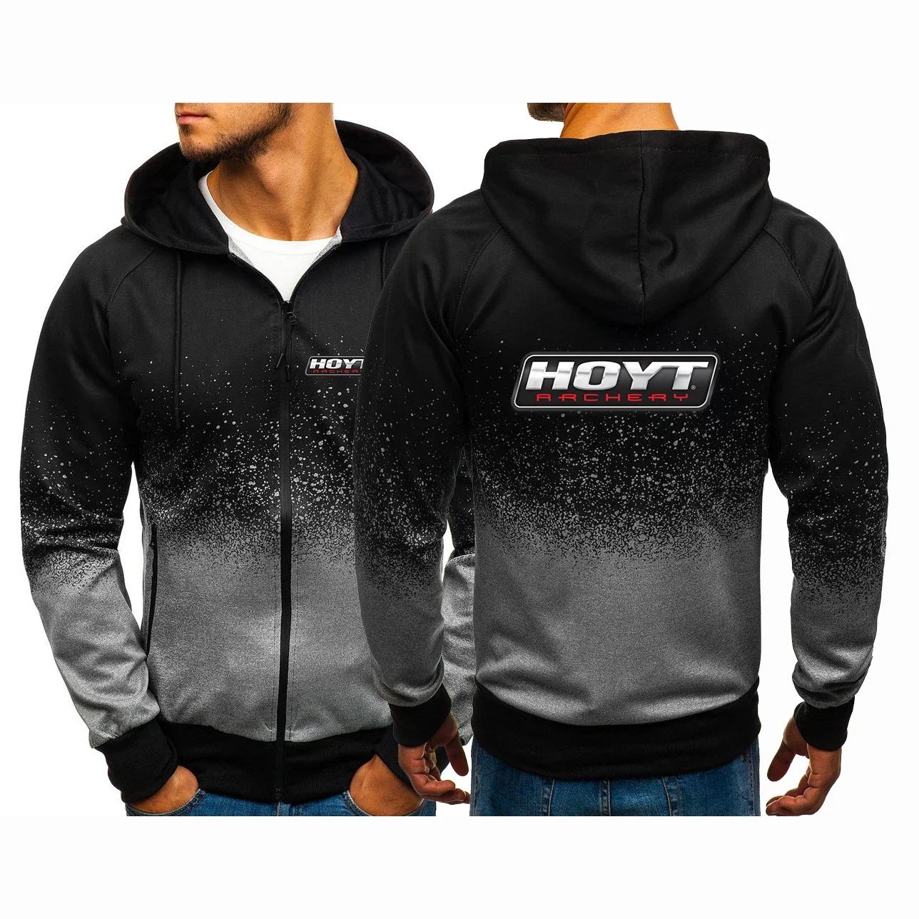 

2024 Spring Autumn HOYT Archery Huntinger Bows Logo Print Casual Gradient Hooded Coats Men's Zipper Harajuku Jackets Sweatshirts