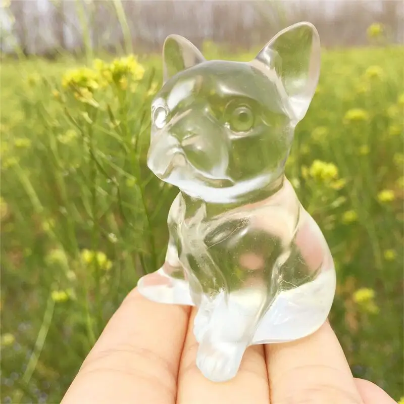 Natural Clear Glass French Bulldog Hand-carved Cartoon Crystal Healing Stone Home Decor Creative Christmas Gifts For Kids 1pcs 4