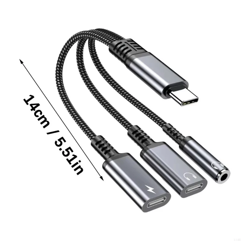 아이폰17 16 삼성 타입C용 3 in 1 어댑터 고속 충전 어댑터, 타입C-듀얼 타입C/3.5mm 잭 오디오 어댑터 케이블 헤드폰