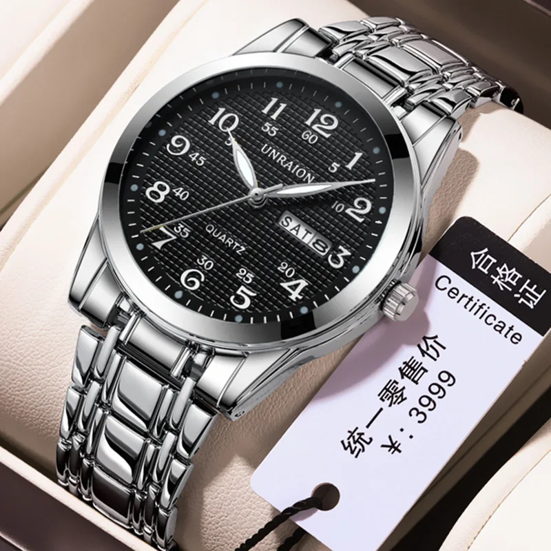 

Fashion Men's Business Quartz Watch Casual Plaid Dial Ultra-thin Calendar Waterproof Clock Student Versatile Cool Wristwatch