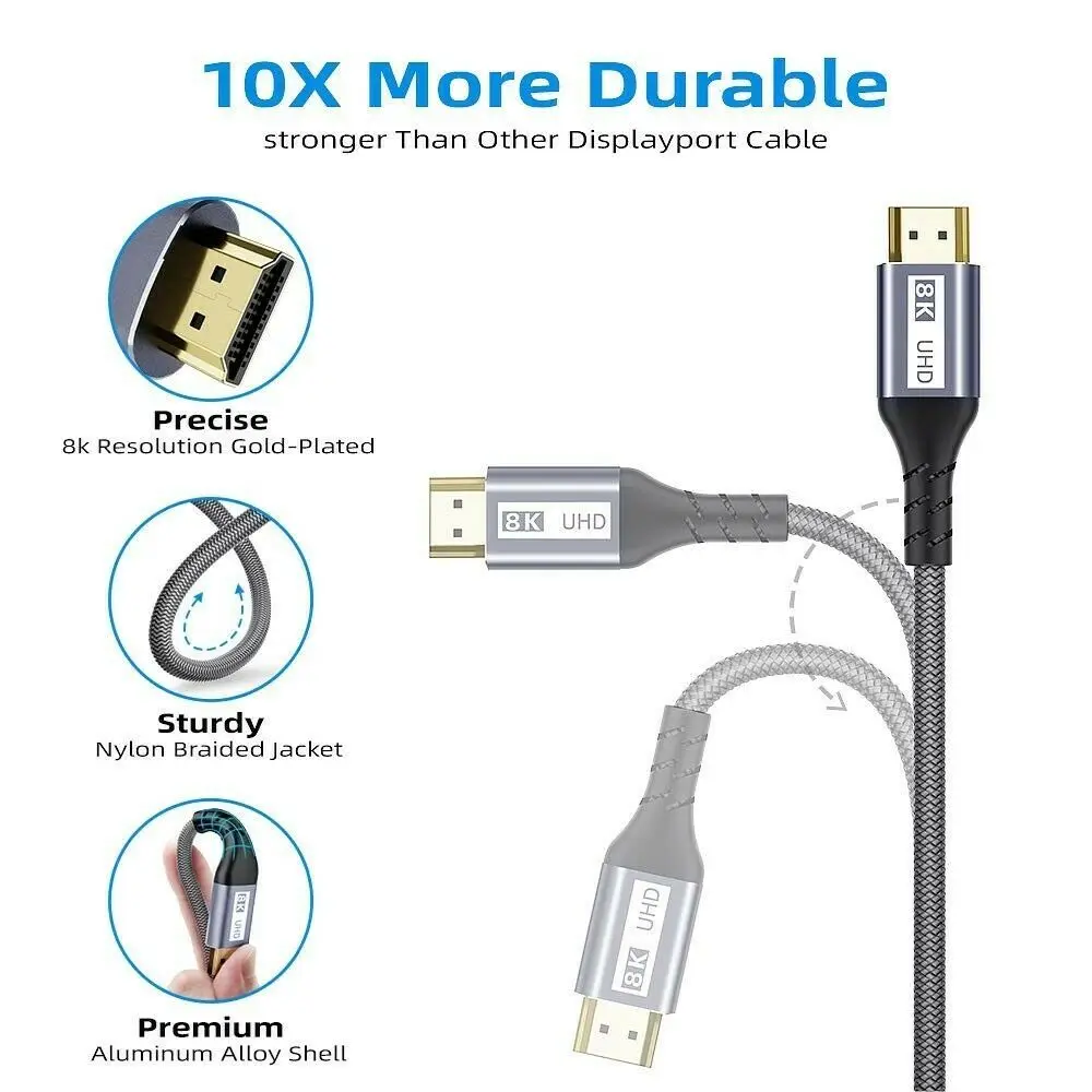 HDMI 2.1 ̺ ̾ 8K @ 60HZ HDR 48Gbps Ʈ HD  Ʈ HD ڵ, TV ǻ  PS5 XBox