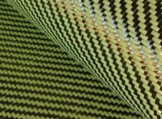 3K 200gsm1100D real Carbon fiber Kevlar Black & Yellow mixed Fabric 2x2 W Twill Carbon Kevlar cloth Aramid fiber 40"/ width