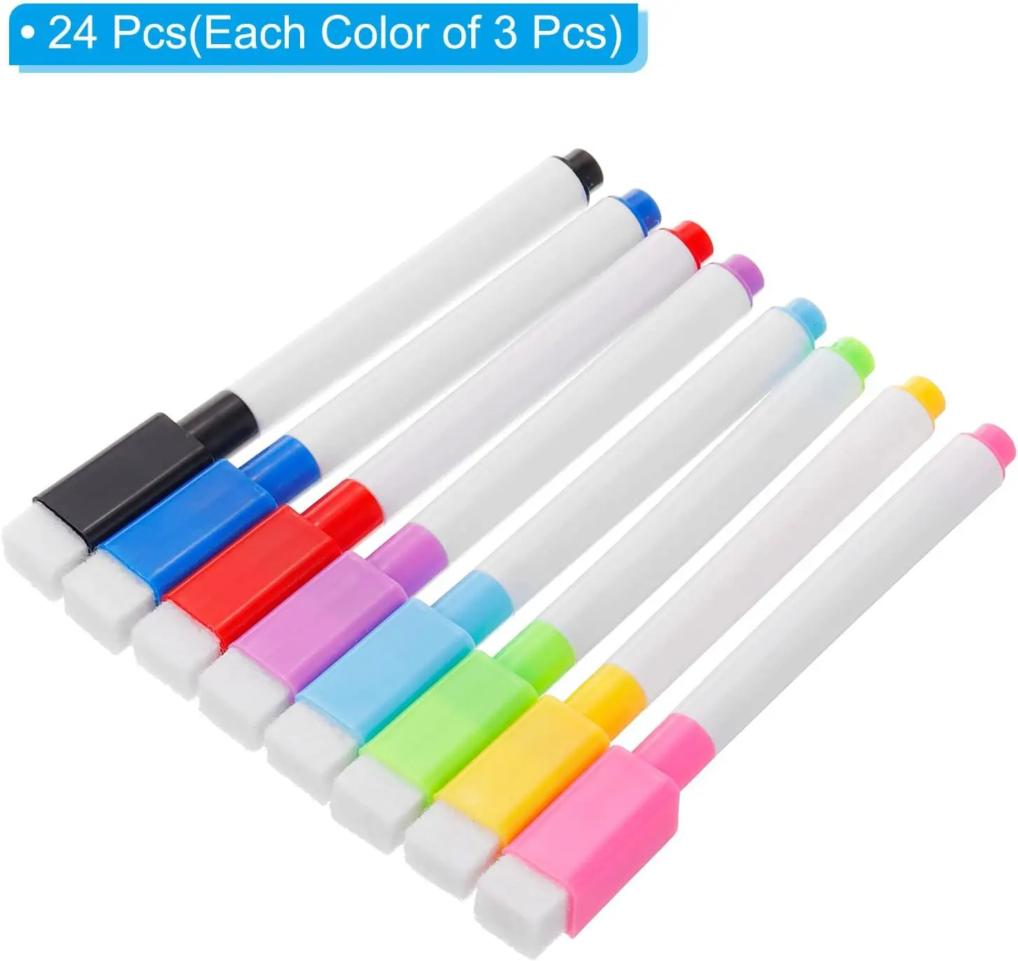 건식 지우개 마커 펜, 24개 자석형 8색 잉크, 미세한 팁, 저취, 지우개 캡 포함, 사무실, 가정, 교실용 화이트보드