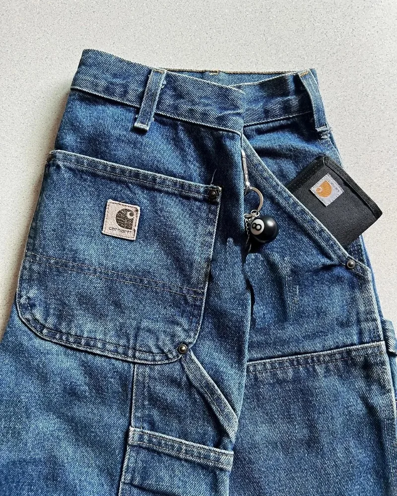 streetwear  Y2K Cargo Pants Mens Harajuku Hip Hop Multi Pocket Retro Blue Baggy Jeans New Gothic High Waist Wide Leg Trousers