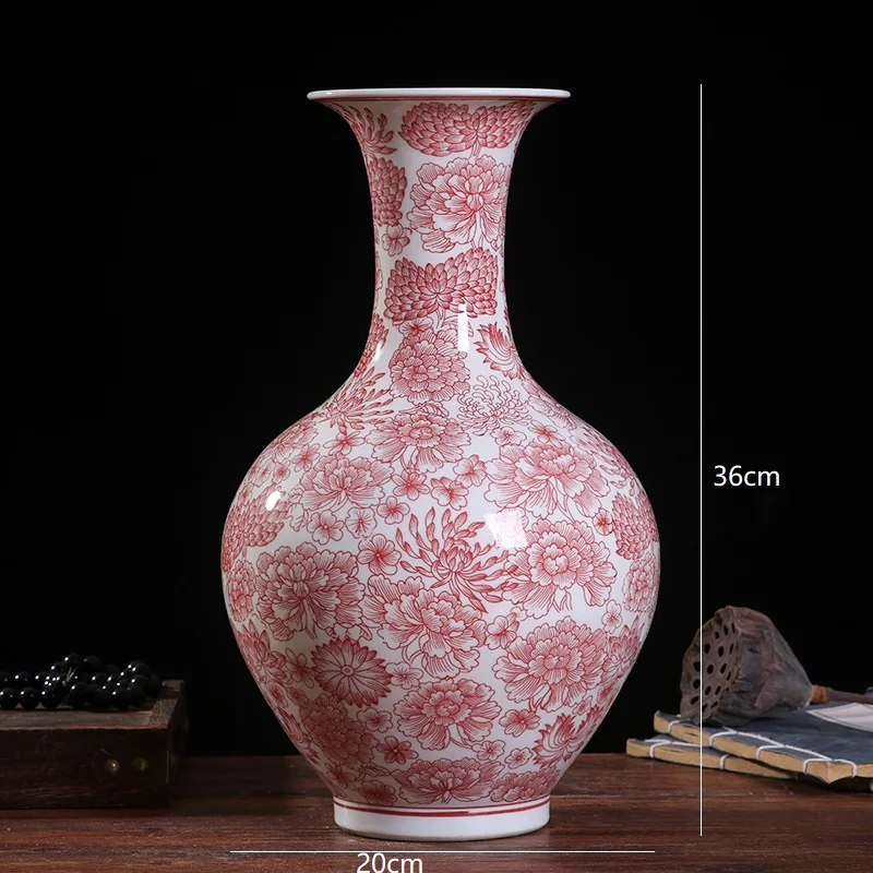 36cm Jingdezhen Half hand-painted Fenshui Glazed Red Ceramic Decorative Vase Home Furnishing Living Room Chinese Home Crafts Orn 4