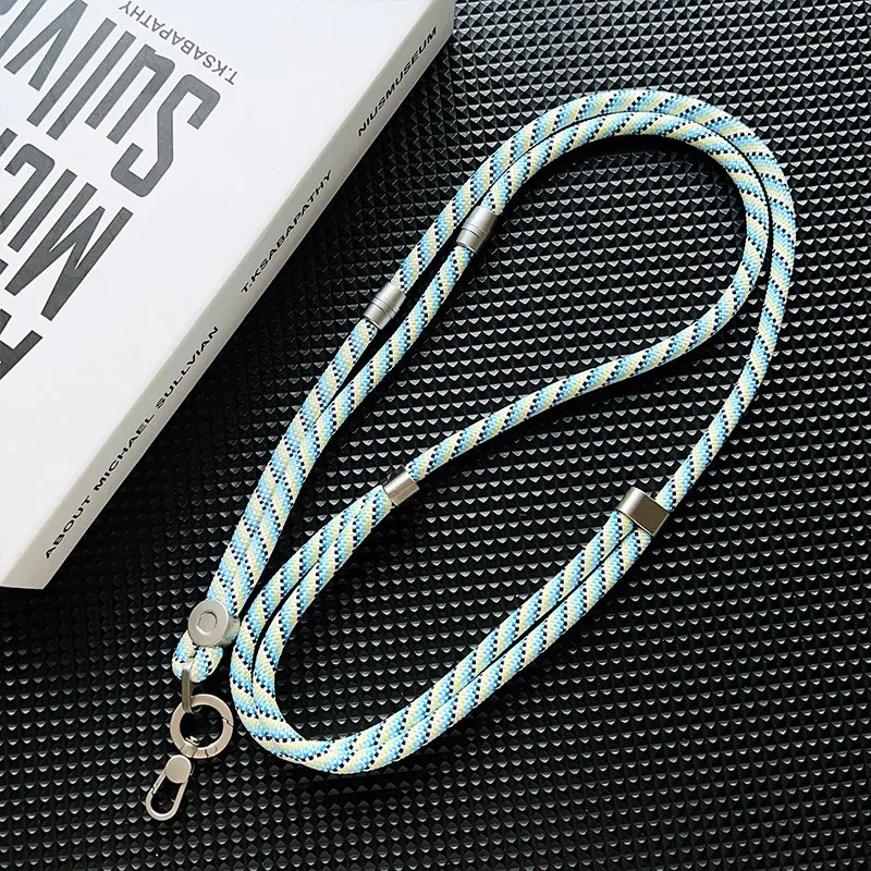 Elegant Silver Adjustable Crossbody Lanyard with Double Buckle and Wrist Strap