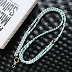Elegant Silver Adjustable Crossbody Lanyard with Double Buckle and Wrist Strap - Polyester / Nylon (Blue)