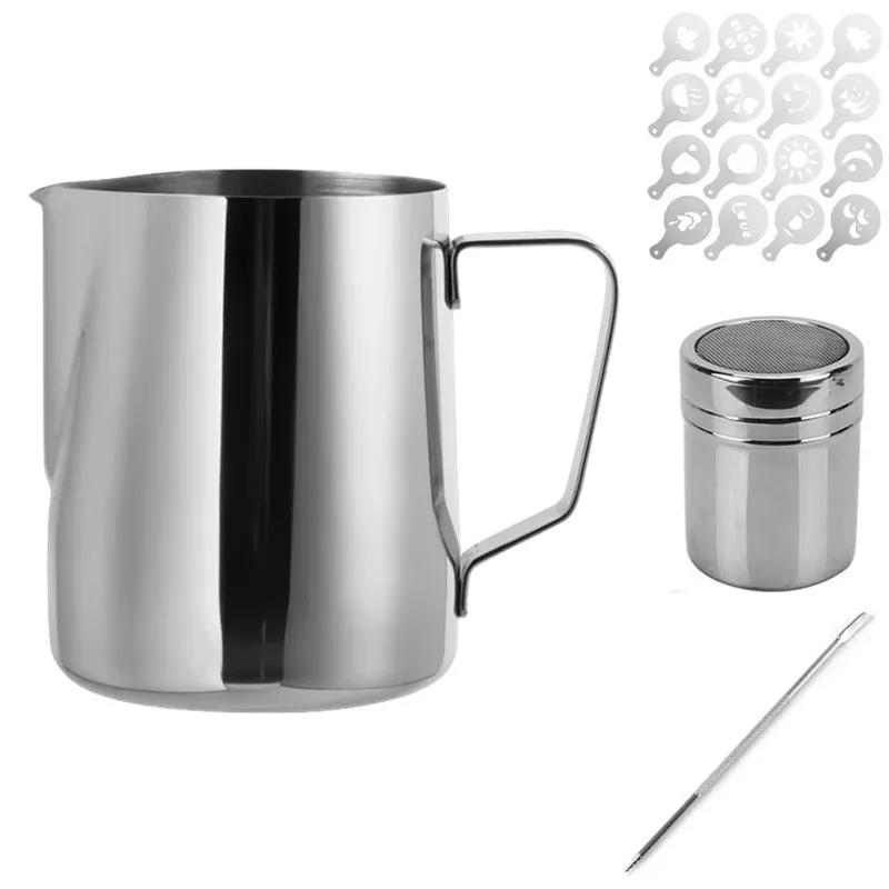 NEW At Home Barista Kit - Frother Dusting Stencils 12oz Frothing Pitcher &  Stand