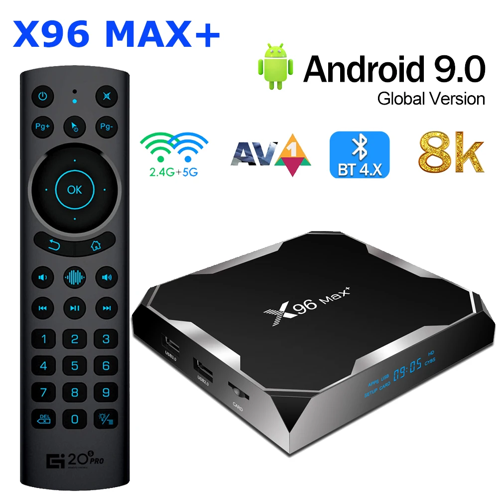 

X96 Max Plus Smart TV Box Android 9.0 Amlogic S905X3 2.4G&5.0GHZ Wifi BT4.0 2GB 16G H.265 VP9 8K HD 4G 64G 32G 100M Set Top Box