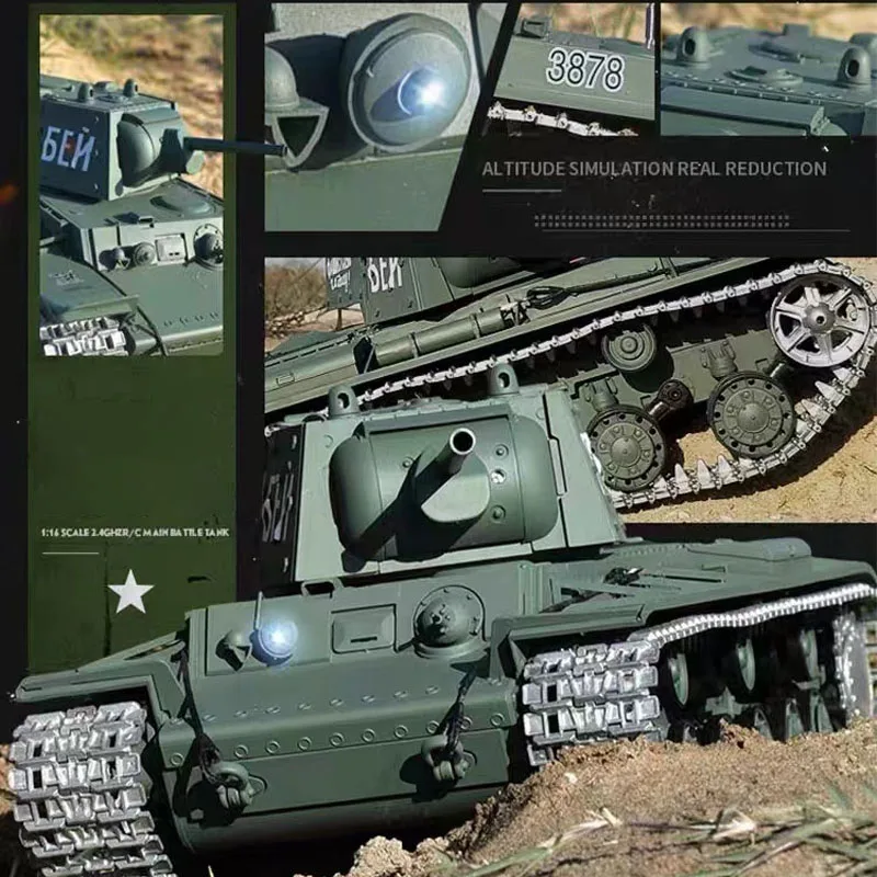헨롱 3878-1 소련 KV-1 RC 중전차 RC 모델 1:16 사격 가능 합금 원격 제어 전동 군사 모형 적외선