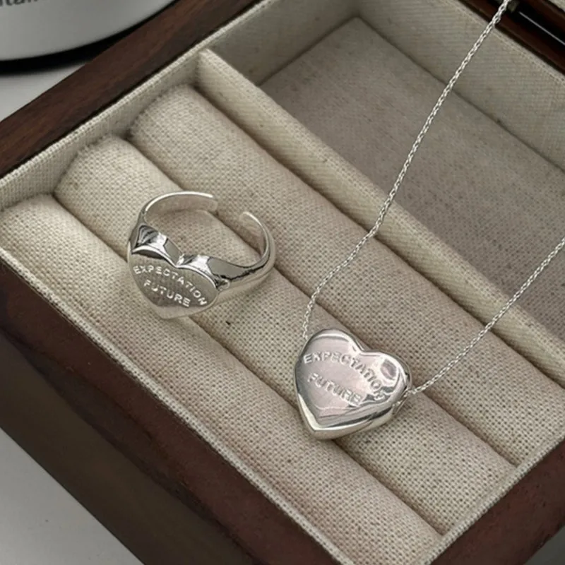 Silver Color Love Heart Letter Rings for Women Elegant Simple Smooth Ring Party Jewelry Gifts