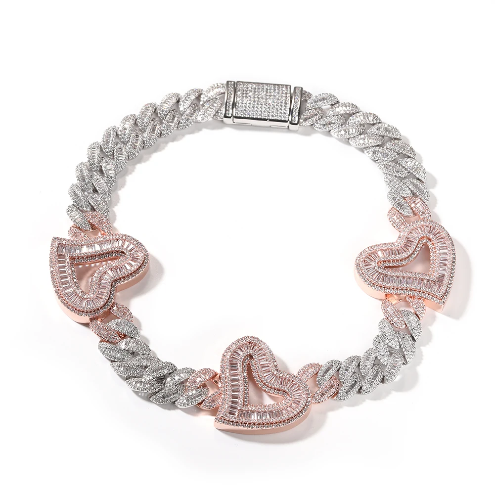 THE BLING KING Big Hollow Hearts Two Colors With 16mm Miami Cuban Necklace Iced Out Baguettecz Chain Fashion Hiphop Jewelry