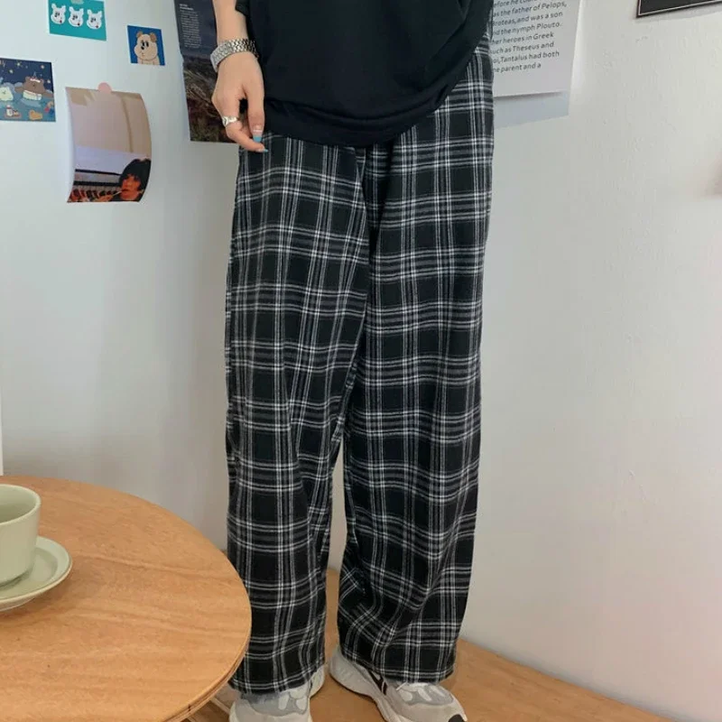 Summer Plaid Pants Women S-3XL Casual Chic Oversize Loose Wide Leg Trousers for Women Harajuku High Waist Hip-hop Pants Female