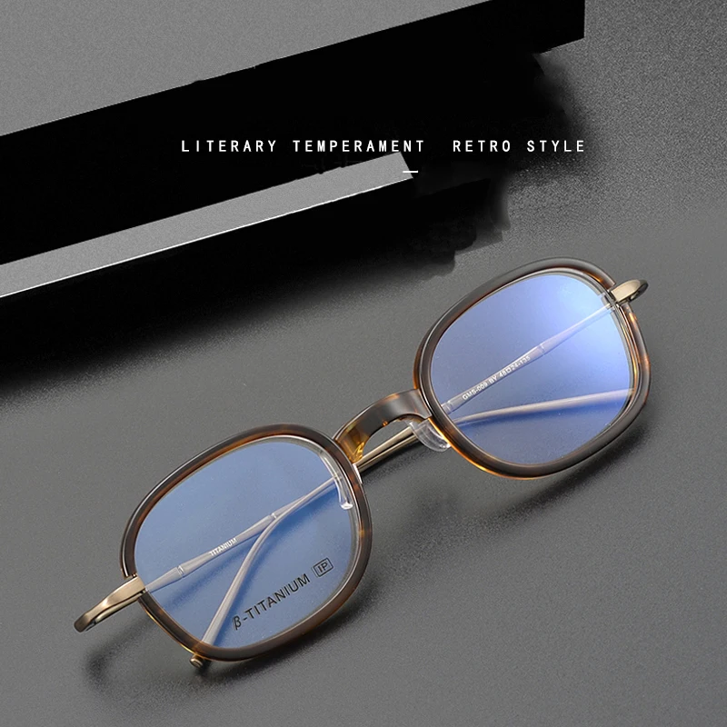 Japanese Fashion Titanium Acetate Glasses Frame Men Square Eyeglasses