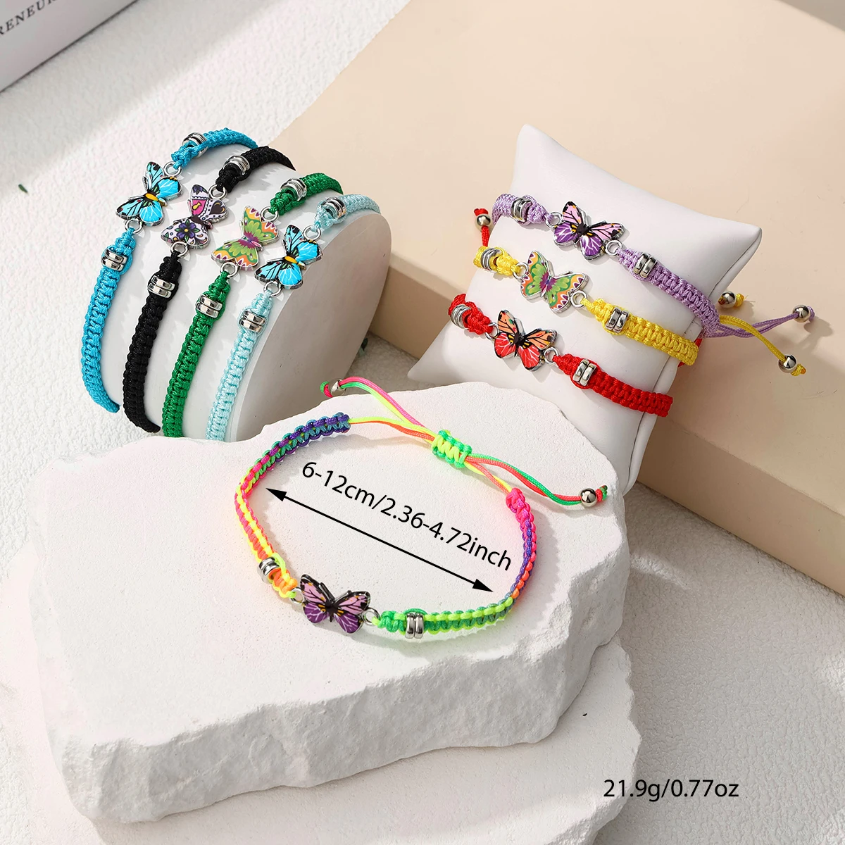 Colored Dopamine Butterfly Woven Stretch Bracelet Set 8-piece