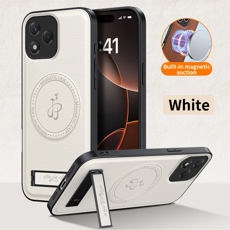 Leather Stand Case with Magnetic Holder and Shockproof Full Camera Protection