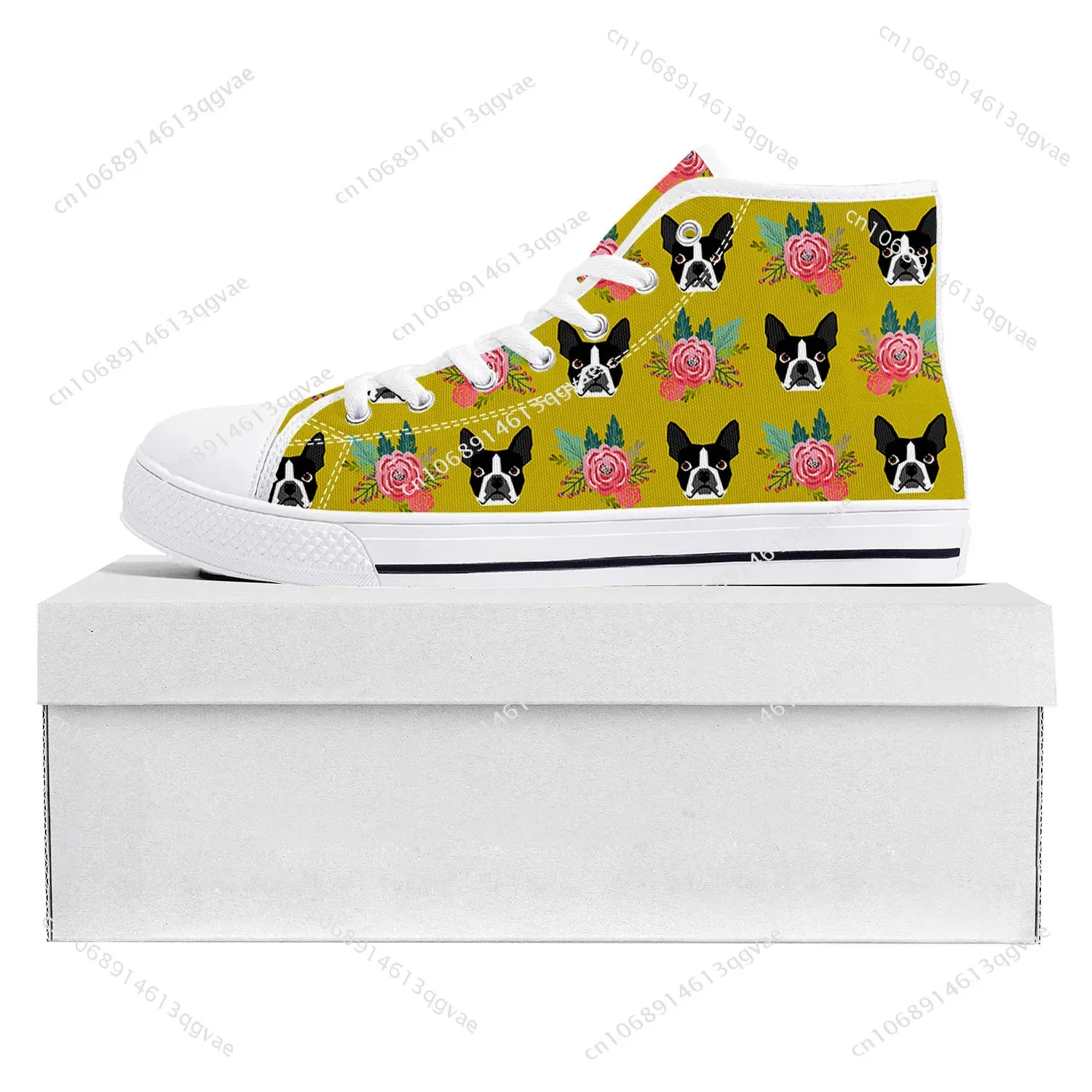 

Boston Terrier High Top High Quality Sneakers Mens Womens Teenager Canvas Sneaker Casual Couple Shoes Custom Made Shoe White