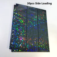 30Pcs 9 Pocket Trading Card Holographic Storage Album Foil Pages 11 Holes Fit 3 Ring Binder Side Loading Laser Idol Card Holder 2
