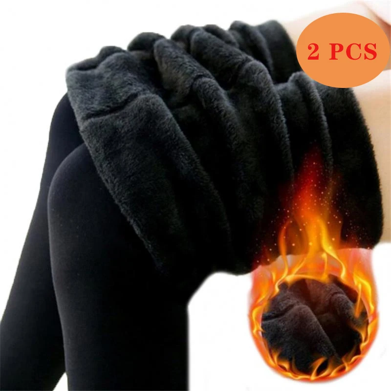 

CHRLEISURE 2 PCS Winter black Leggings For Women Warm Leggings High Waist Solid Velvet Skinny Legging Elasticity Push Up