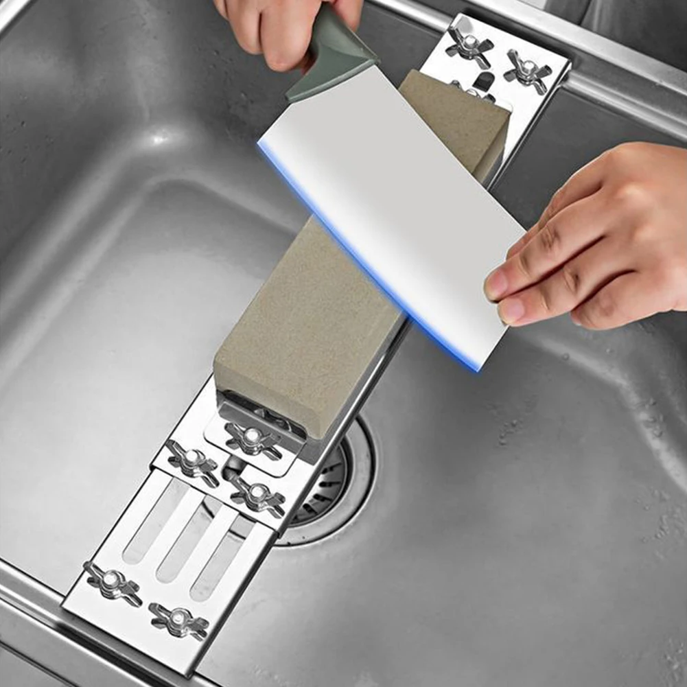 Stainless Steel Grinding Stone Holder Adjustable Knife Sharpening Stone Holder for 12.6-18.11 In Sink Household Kitchen Supplies