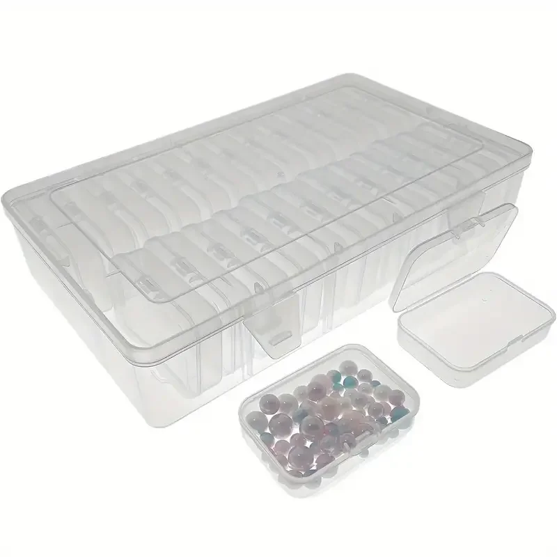 1 Set of Small Beads Finishing Box-26pcs Plastic Storage Box Mini Clear Bead Storage Container with Hinged Lid, Rectangular Cl
