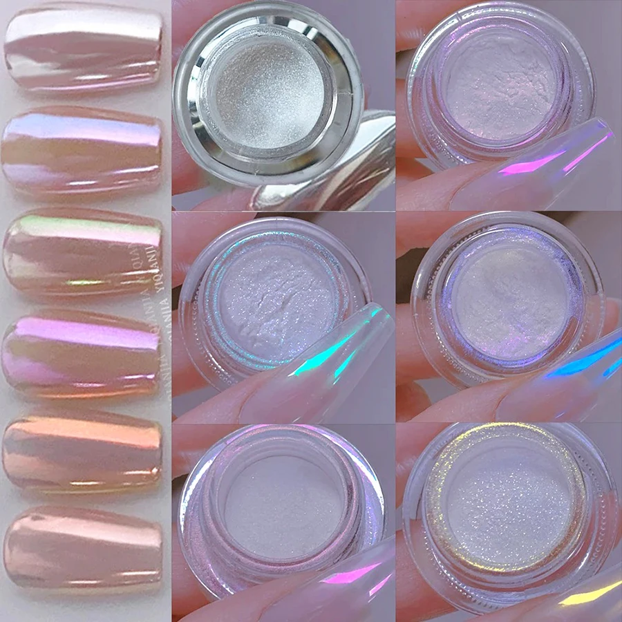 1/6 Bottiglia Moonlight Mirrormetallic Nail Powder Aurora Shiny Pearl Mirror Dust Silver Gel Polish Mirror Powder