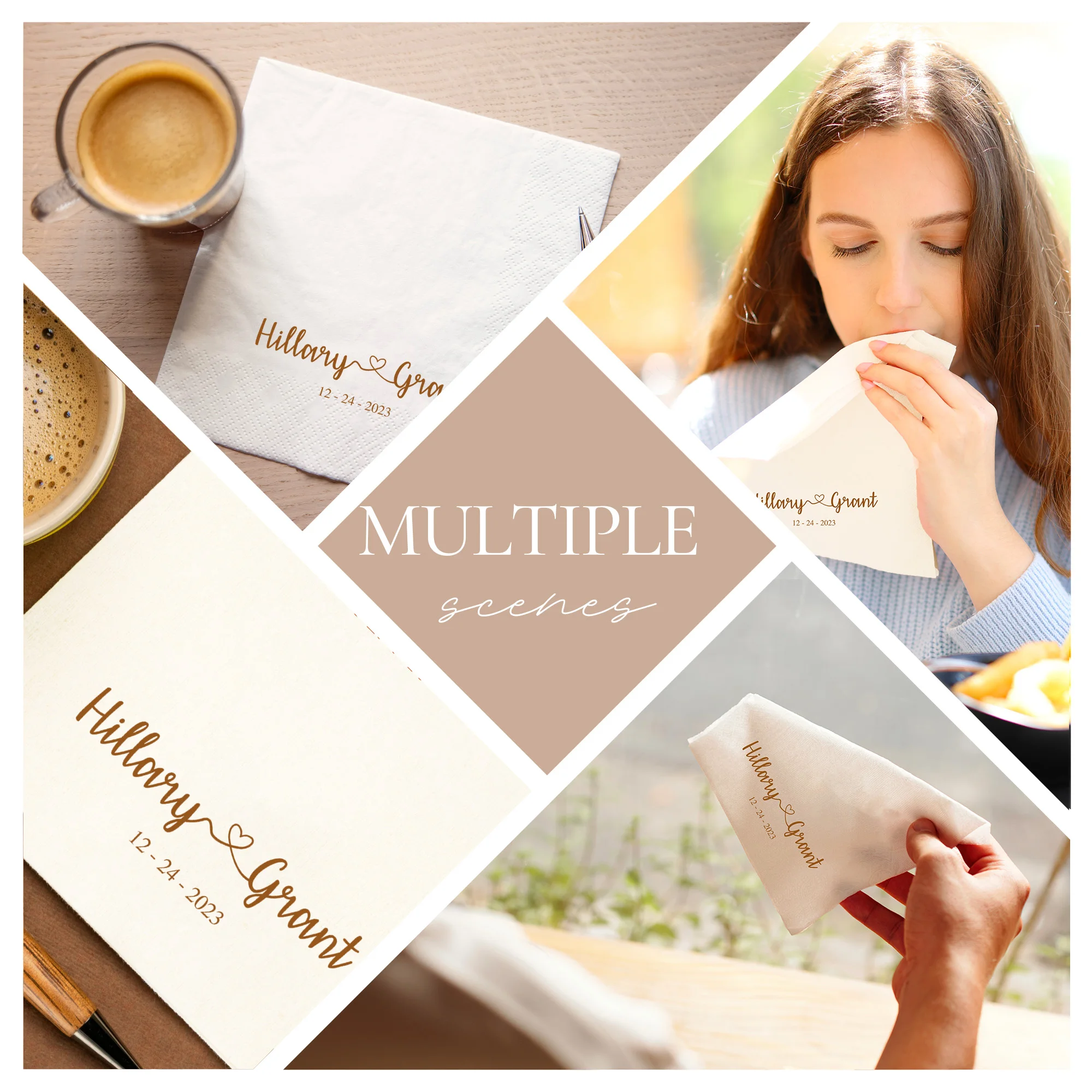 Paper Napkins 50-500PCS Wedding Monogram Printed for Cocktail Party Anniversary Christmas Decor