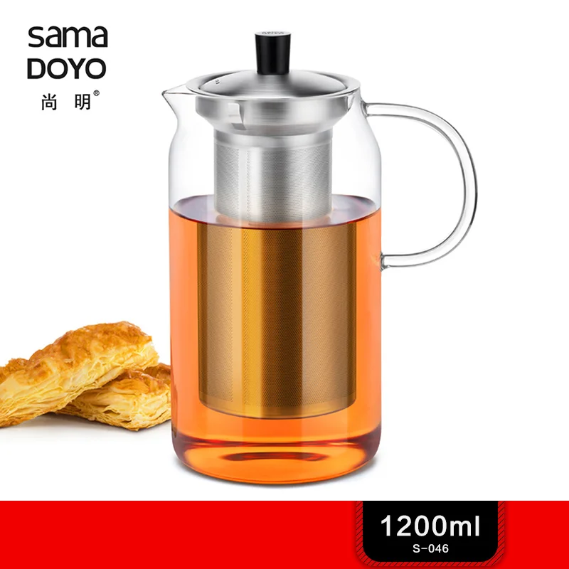 Samadoyo Elegant Cup Heat Resistant Glass Teapot Kungfu Tea Set With Stainless Steel Filter Infuser de cha Convenient Office Tea