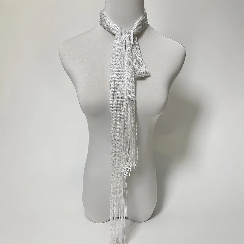 Shiny Neck Wrapped For Women Lace Tassel Party Evening Dress Scarf Fashion Nightclub Gold Silver Bright Silk Sunscreen Shawl