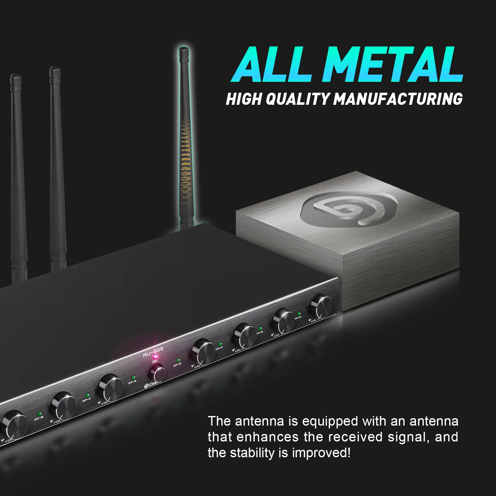 Audio AU800 UHF Wireless Microphone System 8 Channels Handheld or Lavalier Unlim