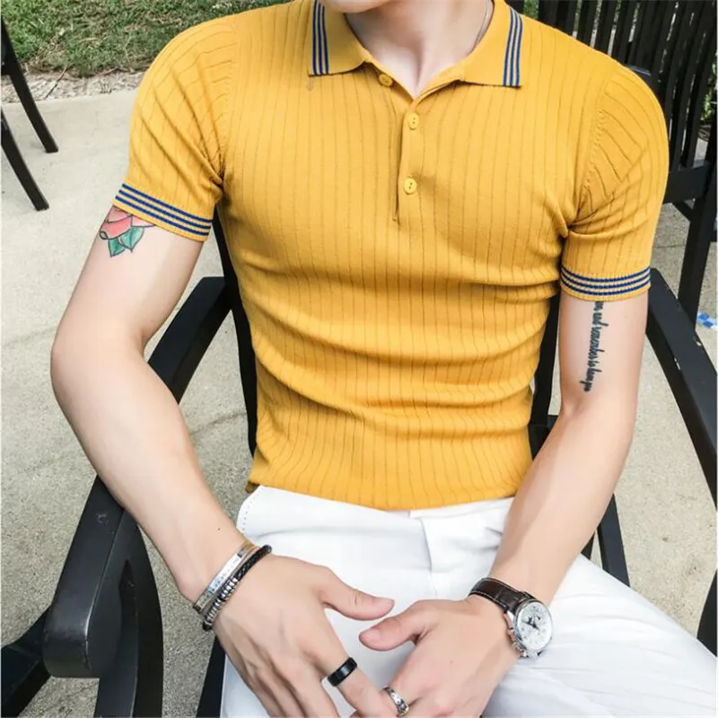 Men Short Sleeve Knitted Polo Shirts British Style New Summer Male