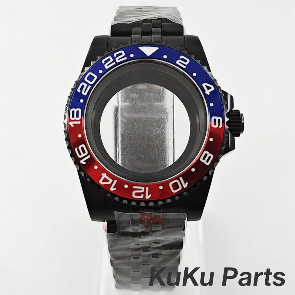 Black Purple GMT Bezel Watch Case with PVD Black Jubilee Bracelet and Sapphire Crystal