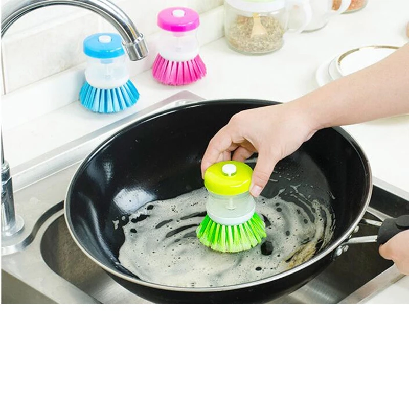 

Home Kitchen Washing Utensils Pot Dish Brush With Washing Up Liquid Soap Dispenser Wash Pot Brush