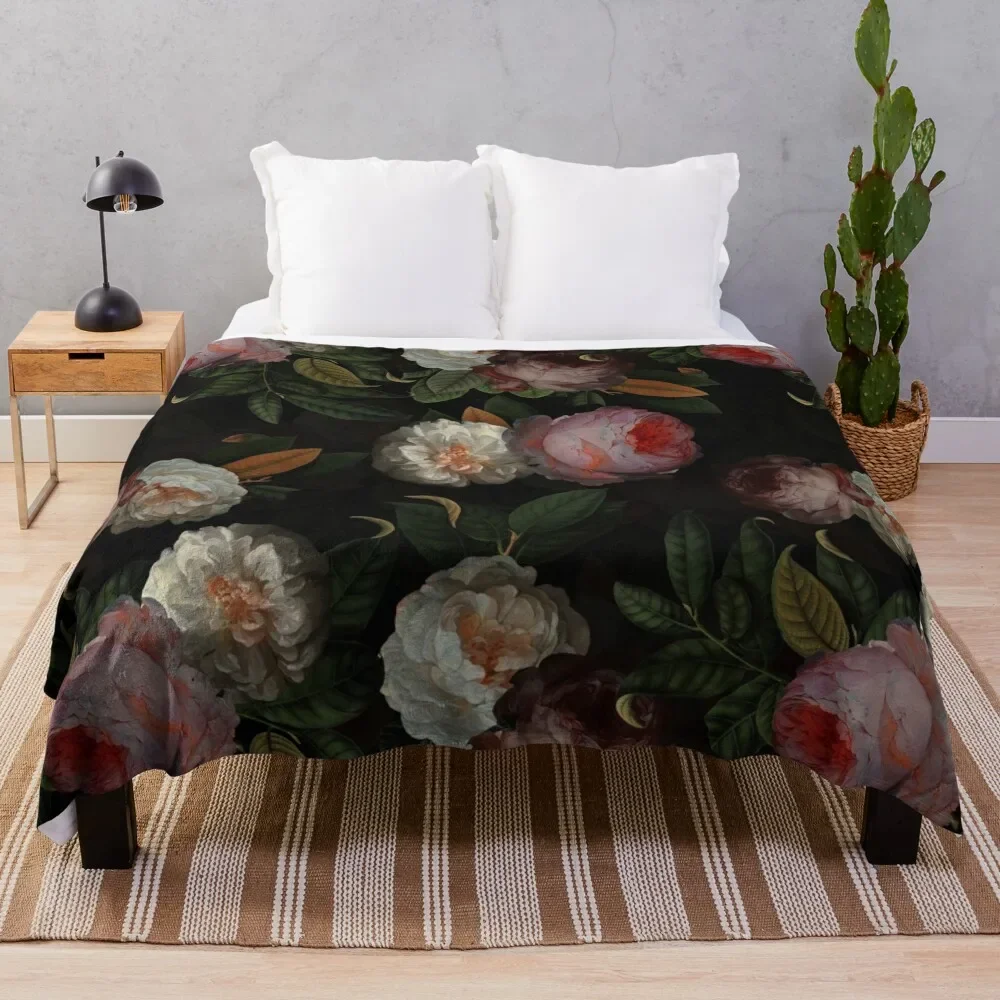 

Black Jan Davidsz. de Heem Vintage Roses Flowers Botanical Garden Throw Blanket Sofas Fluffy Softs Bed Thermal Blankets