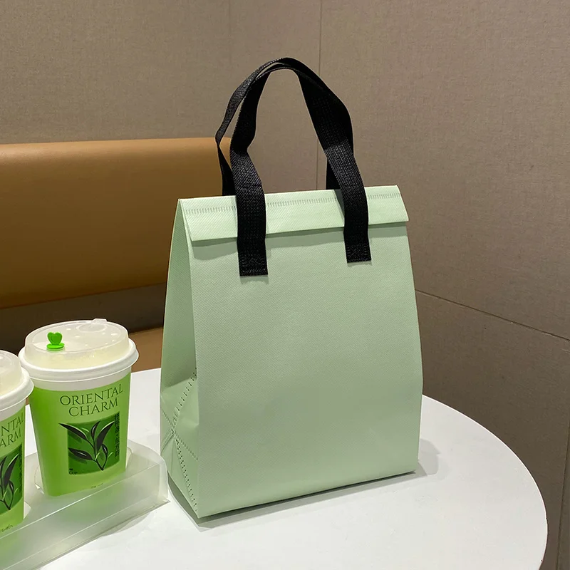 StoBag 10pcs Green Non-woven Insulation Tote Bag Portable Fabric for Food Drinks Package Keep Warm Cold Delivery Reusable Pouch 3