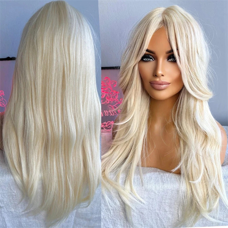 Natural Hair Woman Wigs White Icy Blonde Lace Frontal Wig Blond Synthetic Futura 13x4 HD Natural Straight Cosplay Lace Wigs