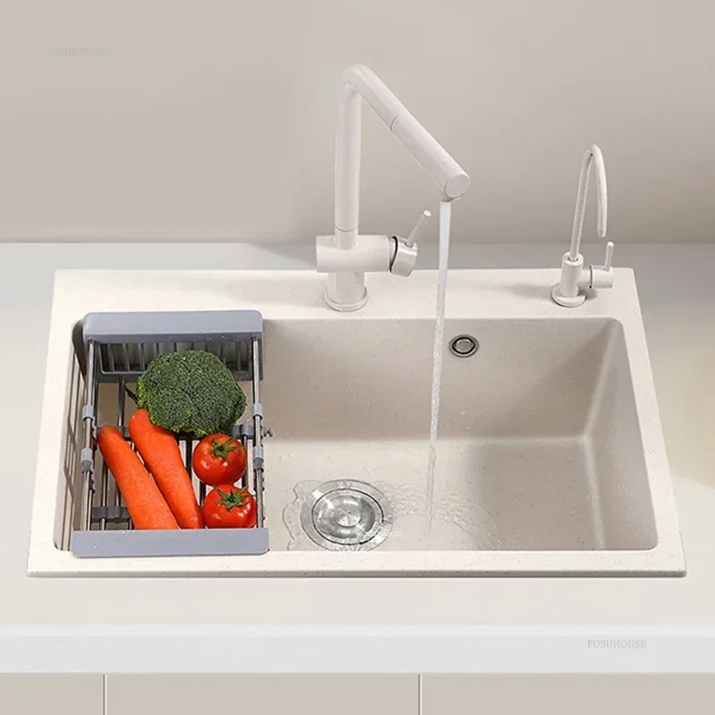 White Kitchen Sink For Dining Room Granite Embedded Smooth Sinks Nordic Fashion Design Kitchen Sinks For Rental Housing N 2