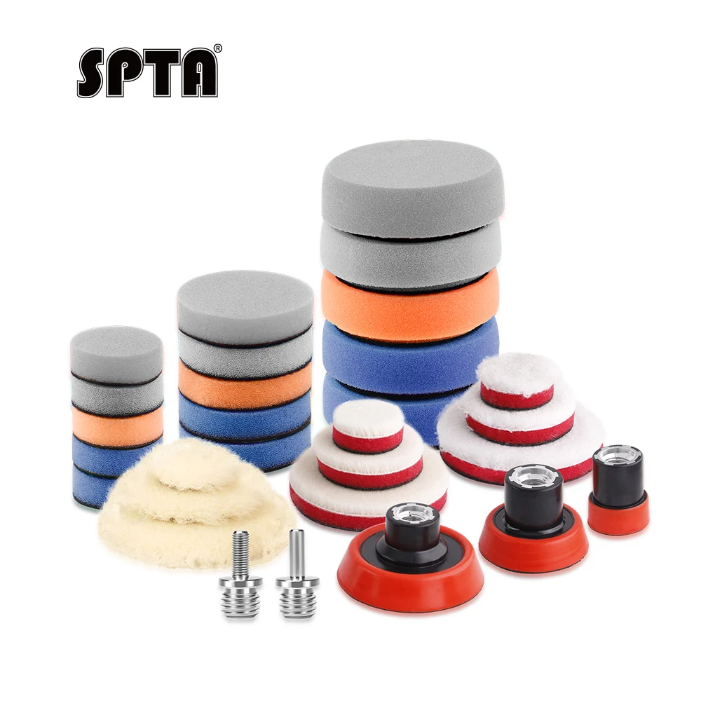 SPTA PRO 29종 드릴 버핑 패드 세트, 다양한 크기의 광택 패드, 백킹 패드 및 어댑터 포함, 자동차 광택 및 왁싱용