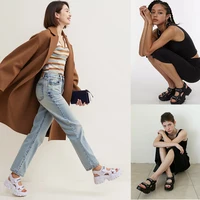 Fujin 8cm Women Sandals Platform Thick Sole Chunky Shoes Platform Ins Casual Summer Shoes Sandals Beige Black Comfortable - Image 2