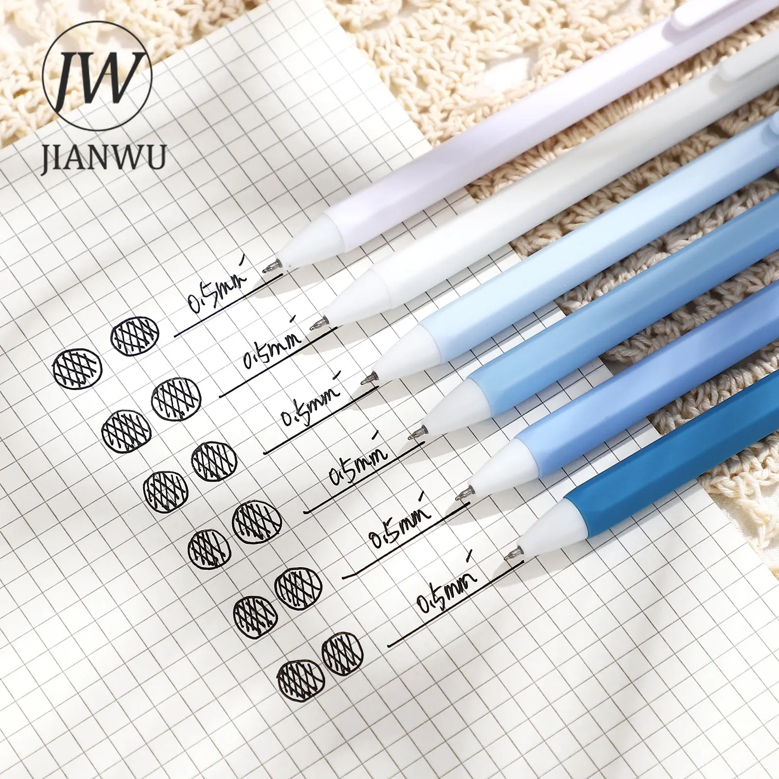 JIANWU 6 Pcs/Set Morandi Simple Gel Pen 0.5mm Black Ink ST Nib Student Writing Examination Pen Stationery Office School Supplies