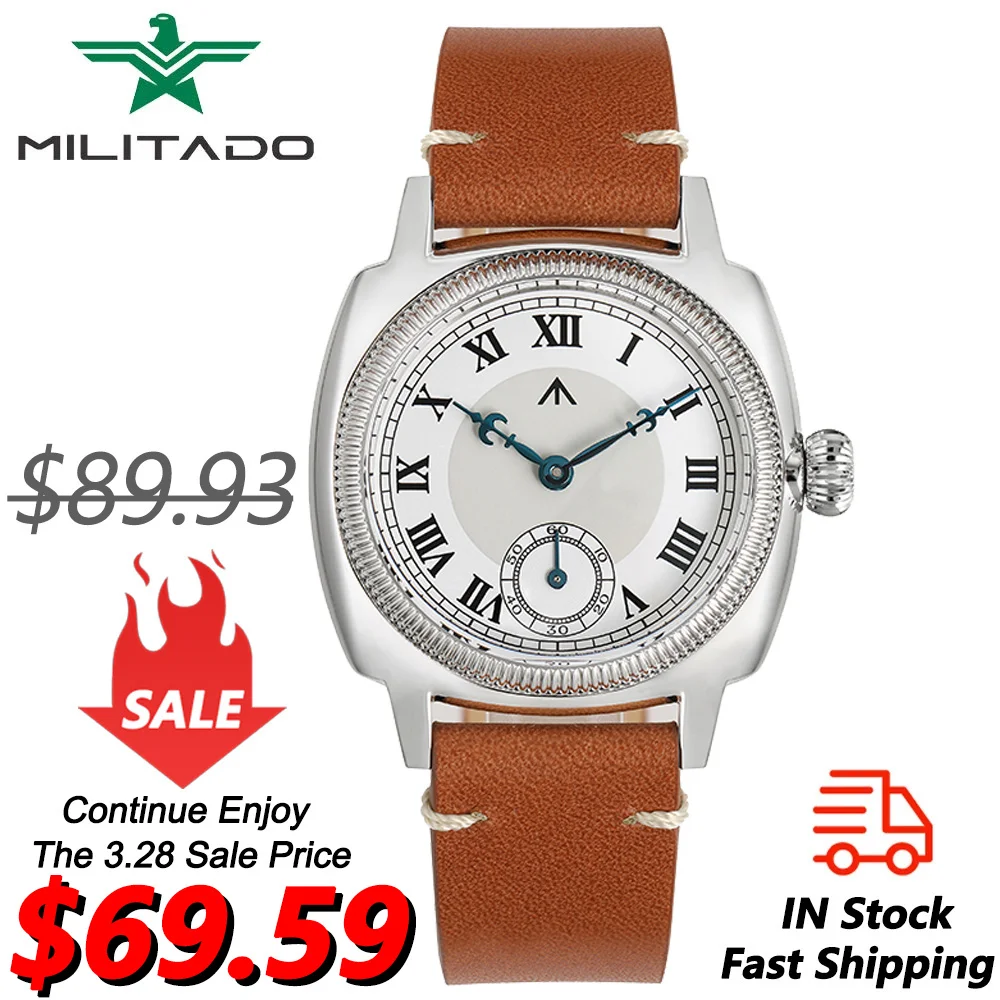 Militado ML03 Quartz Watch Men VD78 Quartz Movement Watches 316L Stainless Steel Square Case Domed Sapphire Crystal Wristwatch