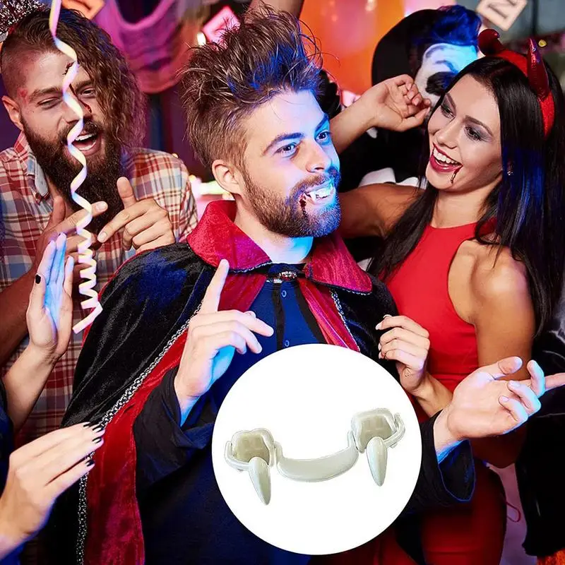 Retractable Vampire Fangs Realistic Vampire Teeth Dentures Props Horror Party Supplies For Kids Adults