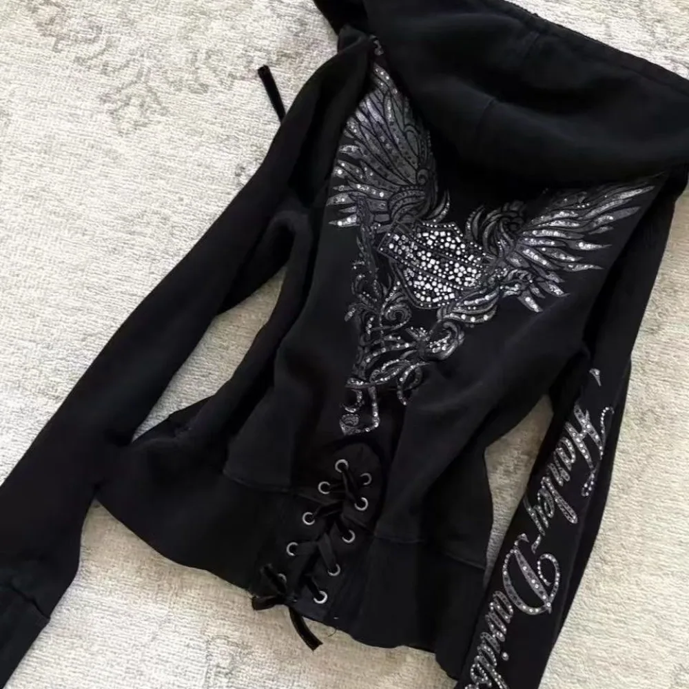 Women's Y2K Gothic Slim Fit Black Hoodie