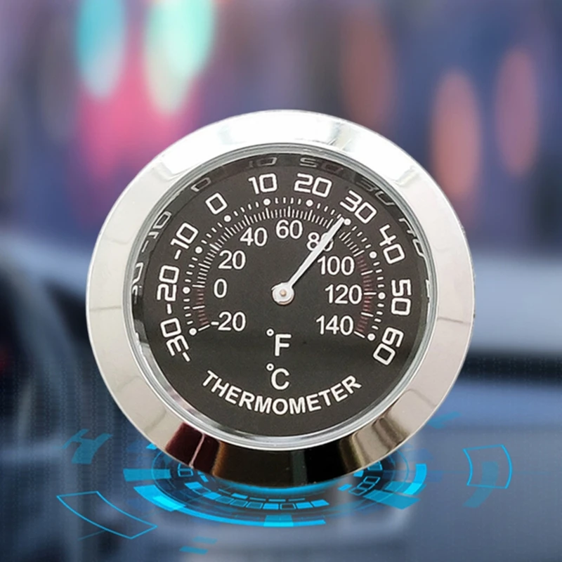 Mini Car Dashboard Thermometer Vehicle Thermometer Decoration Round Temperature Gauge Humidity Meter