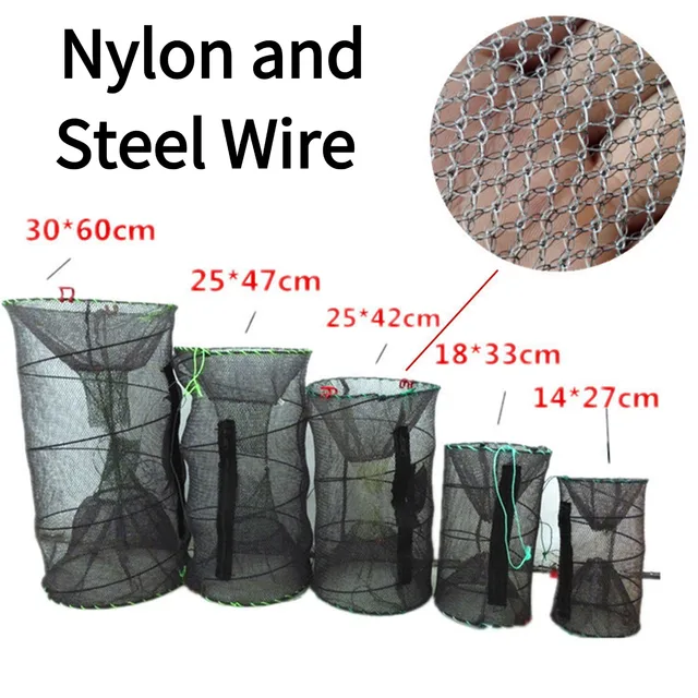 1Pcs Collapsible Steel Wire Nylon Net Fish Cage Mesh Fine Trap For Crab Shrimp And Crayfish Fishing Tackle Outdoor Enthusiasts 1Pcs Collapsible Steel Wire Nylon Net Fish Cage Mesh Fine Trap For Crab Shrimp And Crayfish Fishing Tackle Outdoor Enthusiasts