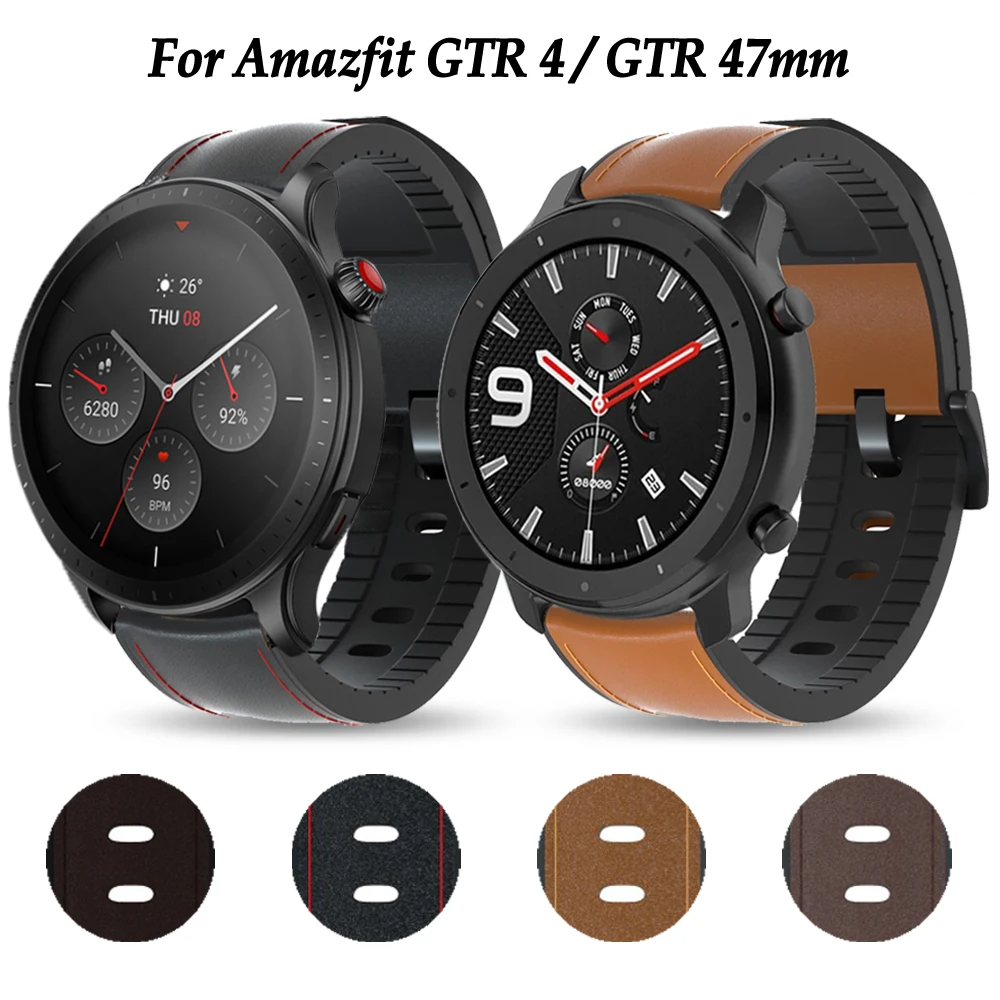 

Ремешок кожаный и силиконовый для Amazfit GTR 47 мм, браслет для часов Amazfit GTR 4 / GTR 2e / GTR 3 Pro / Bip 5/Balance, 22 мм